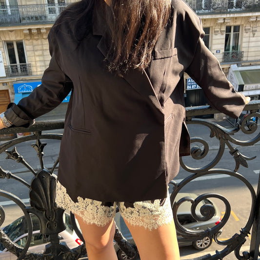 Muse Satin Mini Shorts with Lace - Noir