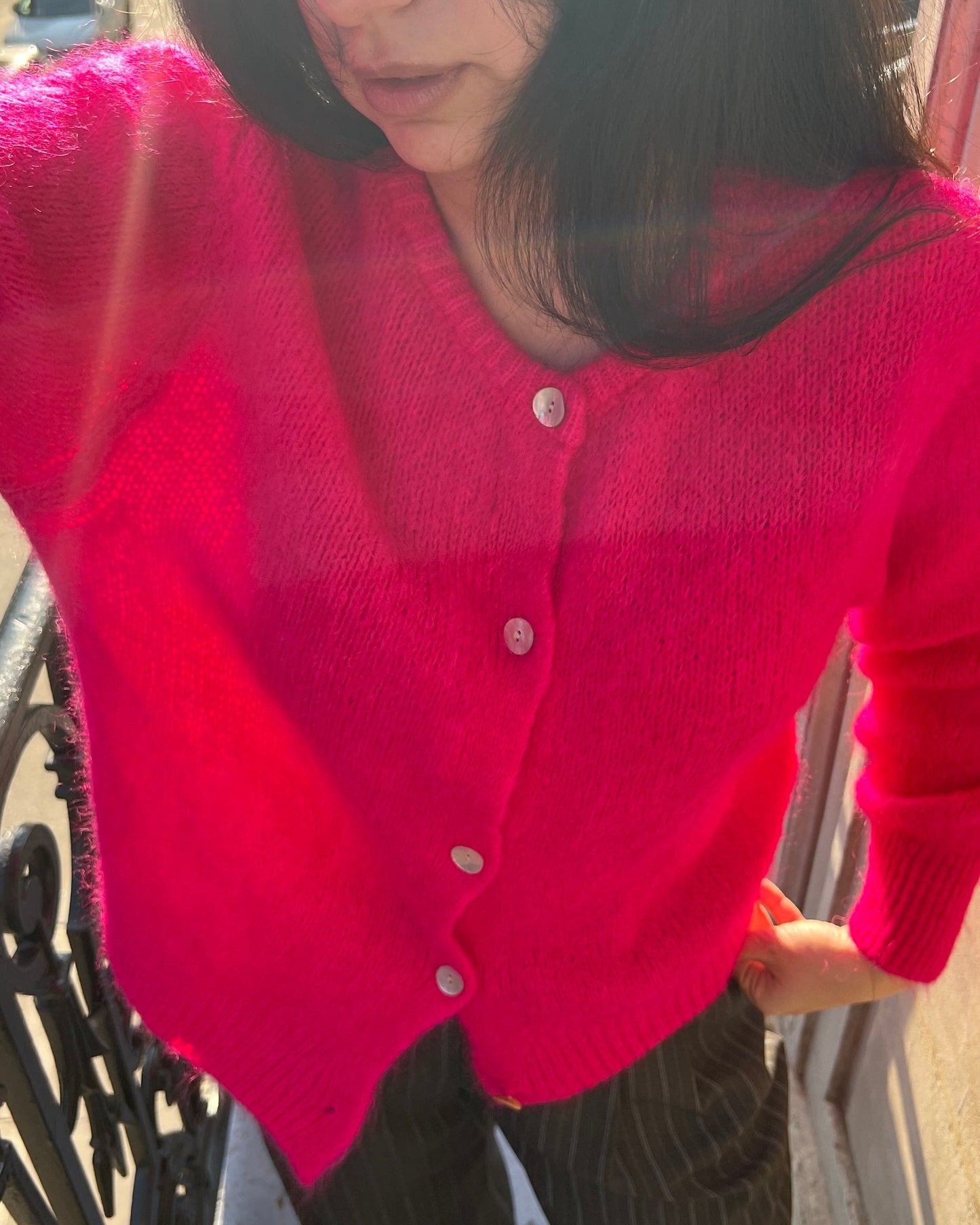 Sunday Mohair Knit Cardigan - Hot Pink