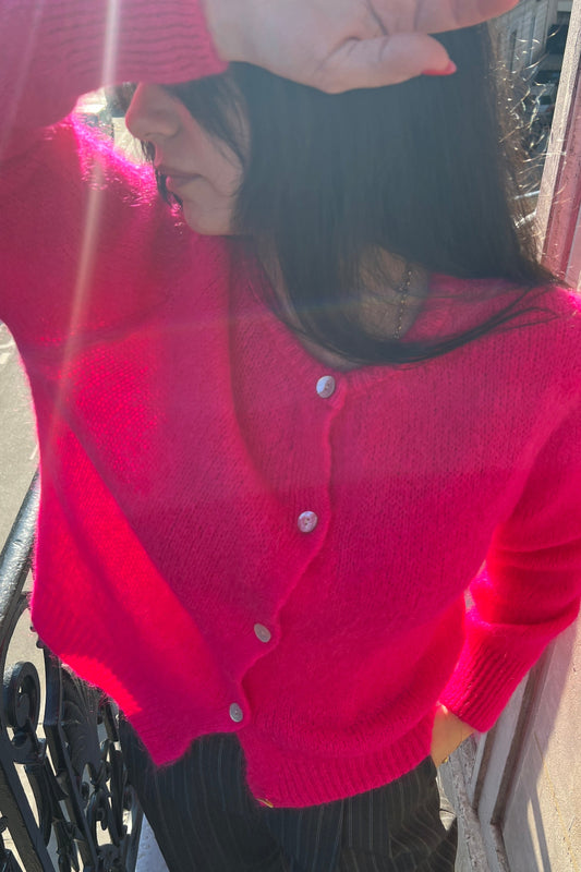 Sunday Mohair Knit Cardigan - Hot Pink