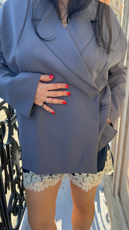 Muse Satin Mini Shorts with Lace - Midnight